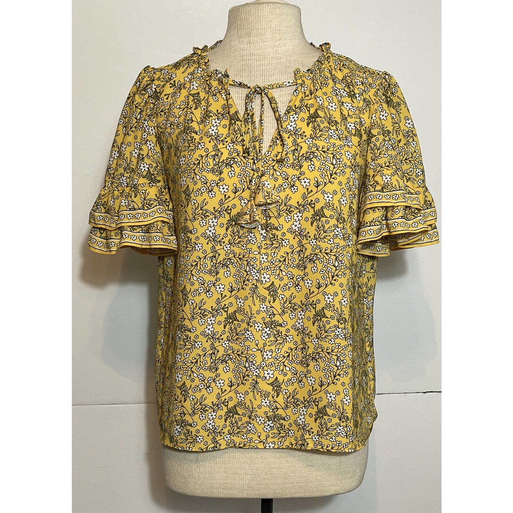 MAX STUDIO Women’s M Polyester Blouse Yellow Floral Polyester